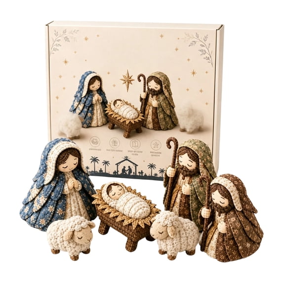 DIY Nativity Sewing Kit, Quilted Fabric Holy Family Manger Scene Hand-stitch Craft for Adults, Christmas Home Decor and Holiday Gifts
