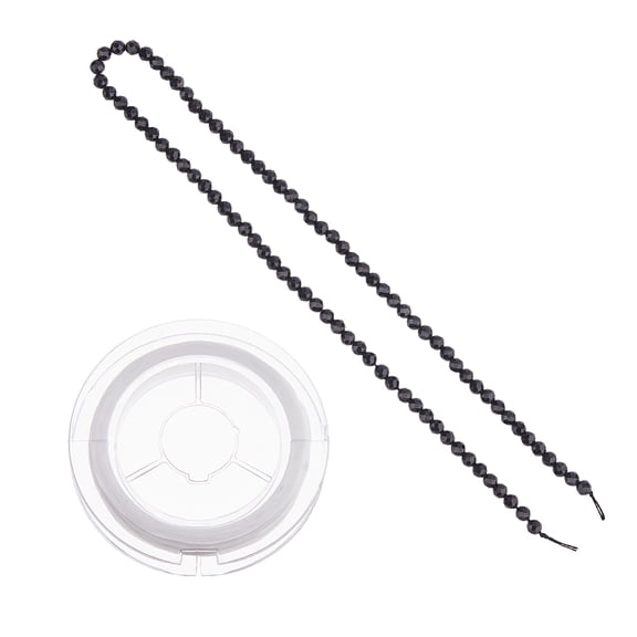 DIY Natural Black Round Beaded Stretch Bracelet Making Kit 4mm Hole: 0.8mm