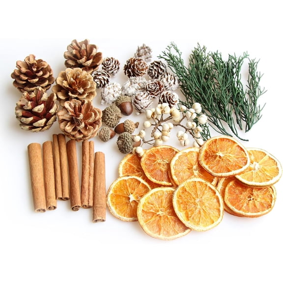 DIY Natural Dried Flower Kit - Bulk Dried Plants, Pine Cones, Scented Lemon Slices, Cinnamon Sticks Wood Roses & Mini Pinecones for Home Décor, Christmas Decoration (Orange - B)