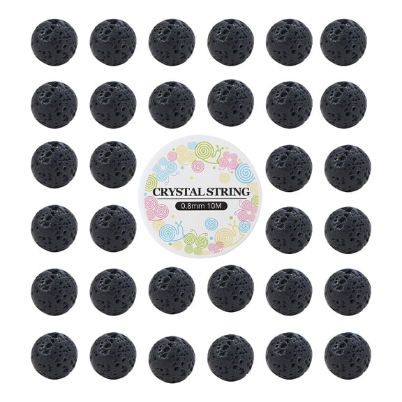 DIY Natural Lava Rock Bead Stretch Bracelet Making Kits with Elastic Crystal Thread Beads: 6mm Hole: 0.8mm 100pcs/set Thread: 0.8mm about 10m/roll 1roll