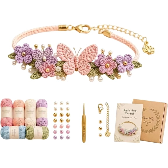 DIY Nature-Inspired Crochet Bracelet Kit, Exquisite 3D Animals Plants Hand-Crocheted Kit, Creative Jewelry Bracelet Art Craft for Friends Animals DIY Craft Lovers