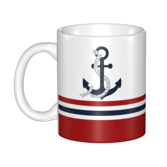 DIY NautiC1Al Blue Anchors With StR1ipes Ceramic Mug ized Sailing Sailor Coffee Cup Creat Gifups And Mugs