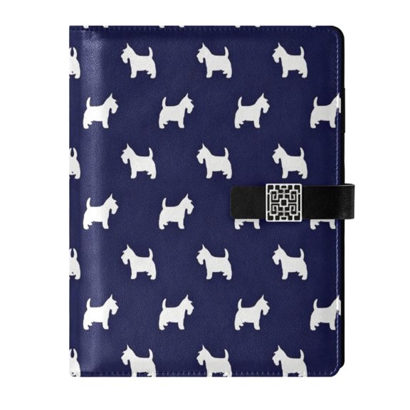 DIY Navy Scottie Printed Microfiber Leather Notebook 9.2x6.7" Refillable Binder Journal with Pen Loop&Pockets 100 Sheets