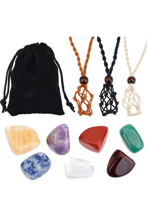 DIY Necklace Kits Adjustable Waxed Cord Macrame Pouch Empty Stone Holder Necklace Making with Wood Beads