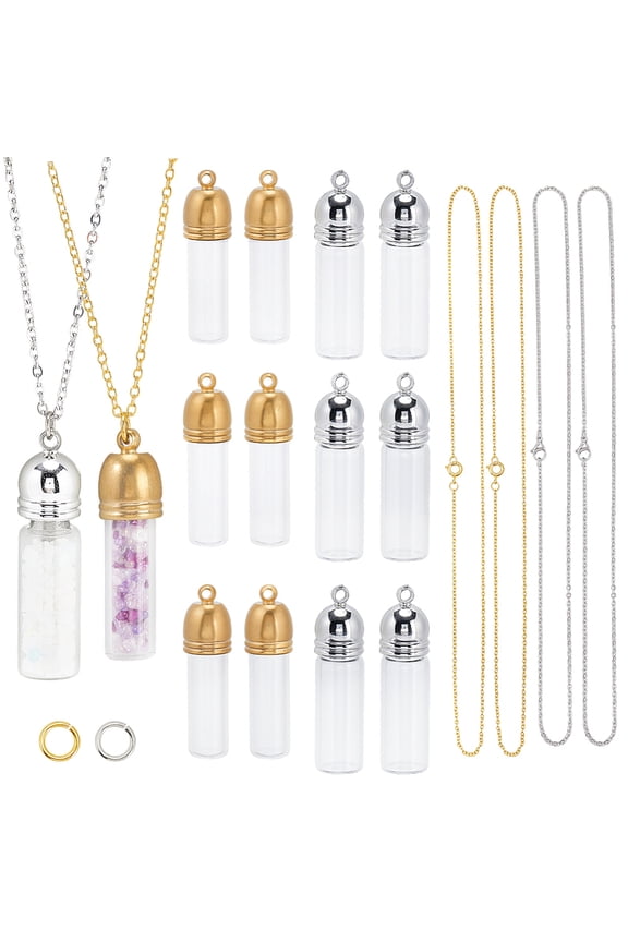 DIY Necklace Making Kits including Glass Bottle Pendants 304 Stainless Steel Open Jump Rings & Chain Necklaces Brass Open Jump Rings & Chain Necklaces