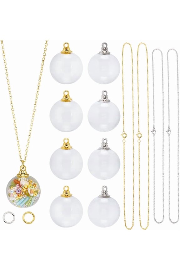 DIY Necklace Making Kits including Glass Bottle Pendants Open Jump Rings Chain Necklaces Brass Open Jump Rings Chain Necklaces Mixed Color 25x20mm