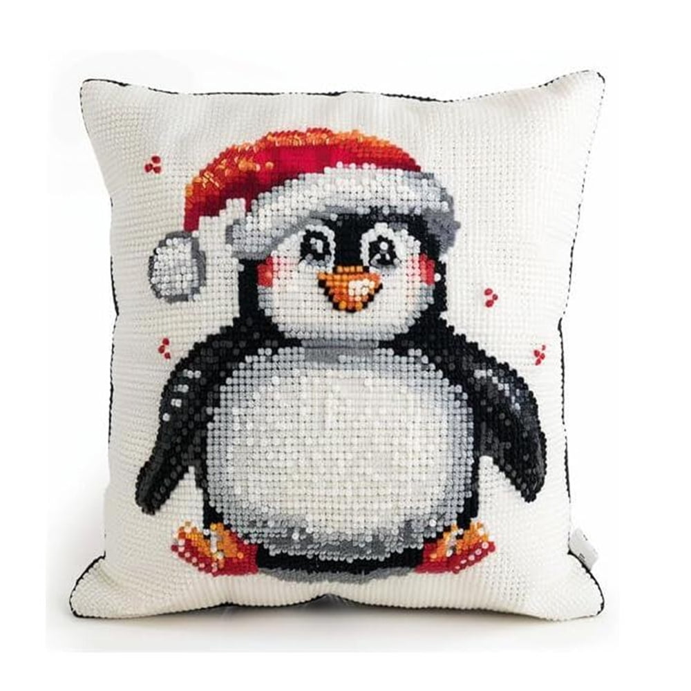 DIY Needlework Kit Embroidery Pillow Canvas Cushion Christmas Cross Stitch Pillowcase DIY Printed Cross Stitch Pillow Kit 17*17 in