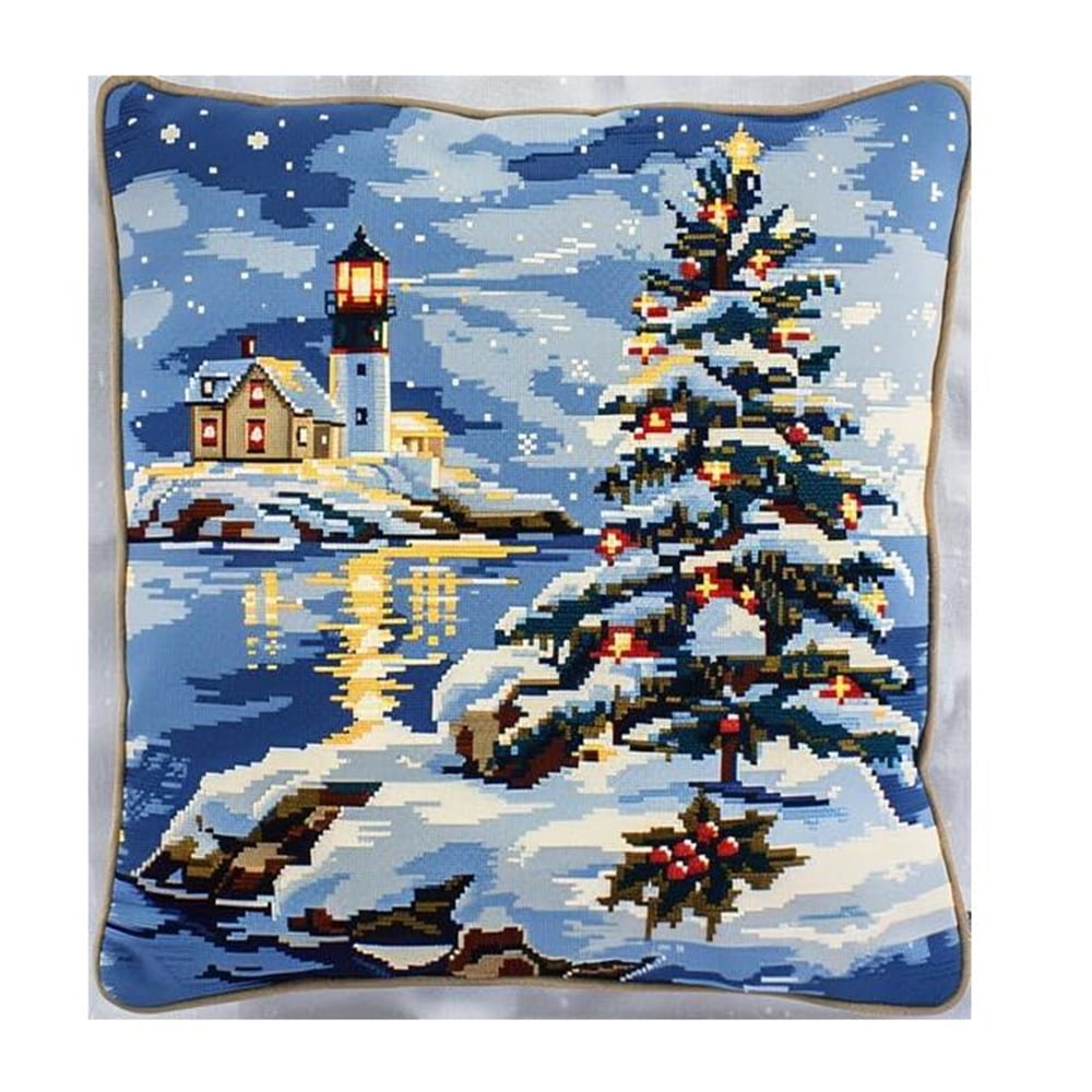 DIY Needlework Kit Embroidery Pillow Canvas Cushion Landscape Cross Stitch Pillowcase DIY Printed Cross Stitch Pillow Kit