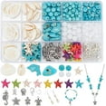 thumbnail image 1 of DIY Ocean Jewelry Making Finding Kit Including Starfish & Dolphin & Chips Synthetic Turquoise & Natural Shell & Imitated Gemstone Acrylic Beads Iron Ring Alloy Pendant & Clasps Mixed Color 406Pcs/box, 1 of 9