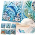 thumbnail image 1 of DIY Ocean Life Pearl Art Painting Kit with Frame Pre Framed Wooden Gem Diamond Art Painting Desktop Crafts for Adults, Sea Animal Home Office Wall Decor Gift, 7.87x7.87 Inch(H), 1 of 7