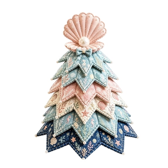 DIY Ocean Quilted Fabric Tree Kit, 3D Padded Sewing Craft Project, Seasonal Mantel Shelf Decor, Ocean Home Decor, Handmade Holiday Gift for Crafters