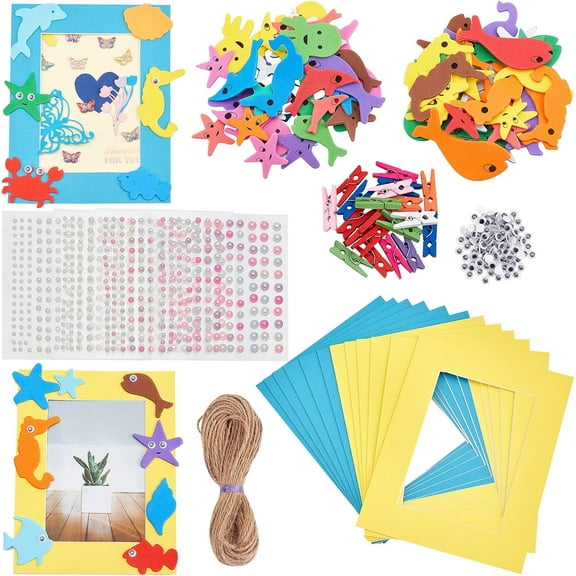 DIY Ocean Theme Photo Frame Including Paper Mat Boatd Jute Cord Plastic Wiggle Googly Eyes Cabochons Foam sheet Foam Paper sets Mixed color Boatd: 115x78mm