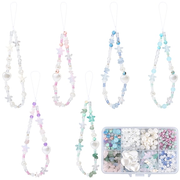 DIY Ocean Themed Mobile Straps Making Kits including Glass Seed Beads Acrylic and Sea Shell and Turquoise Beads Mixed Color 4-8mm Hole: 0.6-1.6mm