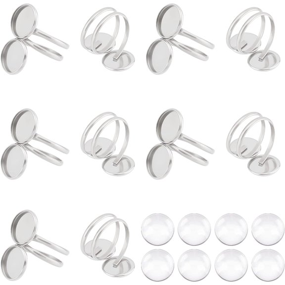 DIY Open Wrap Finger Ring Making Kit Including 201 Stainless Steel Pad Ring Settings Glass Cabochons Stainless Steel Color 40pcs/box