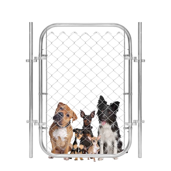 DIY Outdoor Fence Chain Link Fence Gate, Home 32 x 46 in Adjustable Galvanized Steel Garden & Farm Fence Gate with Frame for Backyard, Pet Enclosure, Garden Fencing, Installation Easy