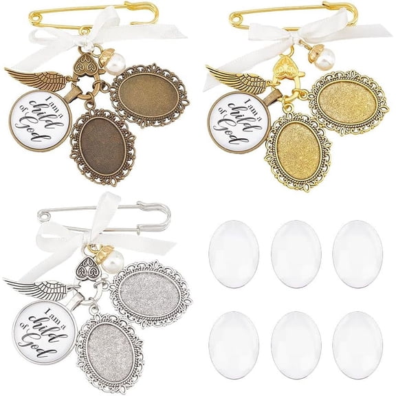 DIY Oval Blank Dome Wedding Bouquet Photo Charms Alloy Brooche Making Kit Mixed Color 83mm