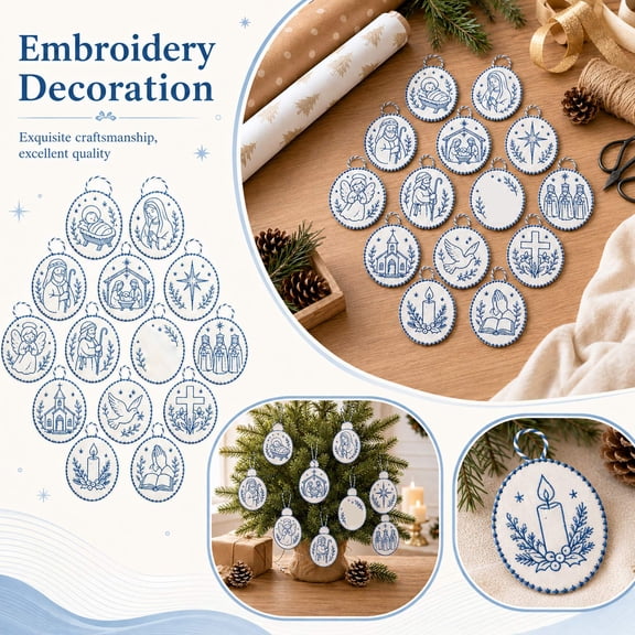 DIY Oval Embroidery Ornament Kit with Pre-Printed Fabric & Hoops, Christmas Nativity Cross Stitch Craft for Adults Beginners, Complete Needle Thread Set for Holiday Home Decor & Handmade Gifts