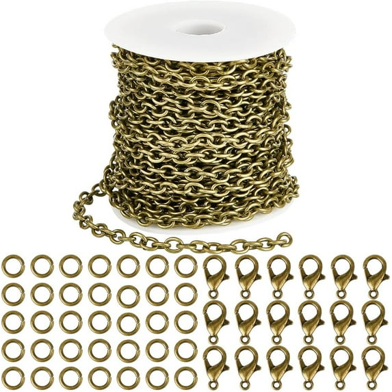 DIY Oval Iron Cable Chains Necklaces Making Kits Antique Bronze & Red ...