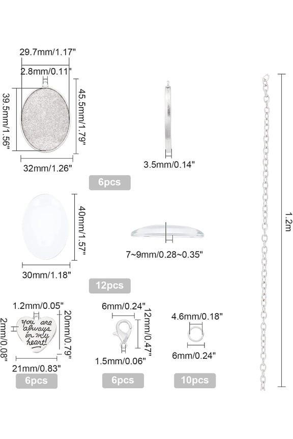 DIY Oval Photo Pendant Necklace Making Kit Including 12Pcs Glass Cabochons 10Pcs Jump Rings 6Pcs Tibetan Alloy Pendants 6Pcs Zinc Alloy Lobster Claw Clasps 6Pcs Alloy Pendant Settings