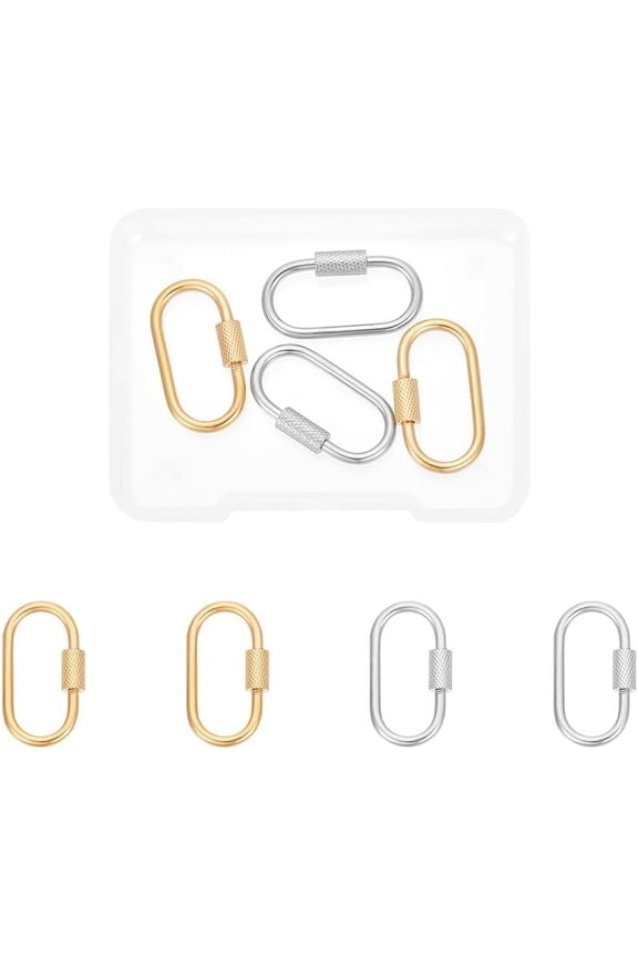 DIY Oval Screw Carabiner Lock Stainless Steel Screw Locking Keychain Carabiner Clasp Metal Keychain Clip Hook Quick Link for Jewelry Making Handbag DIY Accessory Mixed Color DIY