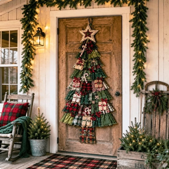 DIY Oversized Patchwork Christmas Tree Door Hanging Kit, 3D Dimensional Fabric Layers, Pre-Cut Materials for Easy Assembly, Stunning Holiday Display for Entryway Christmas