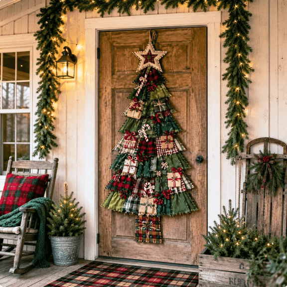 DIY Oversized Patchwork Christmas Tree Door Hanging Kit, 3D Dimensional Fabric Layers, Pre-Cut Materials for Easy Assembly, Stunning Holiday Display for Entryway Christmas