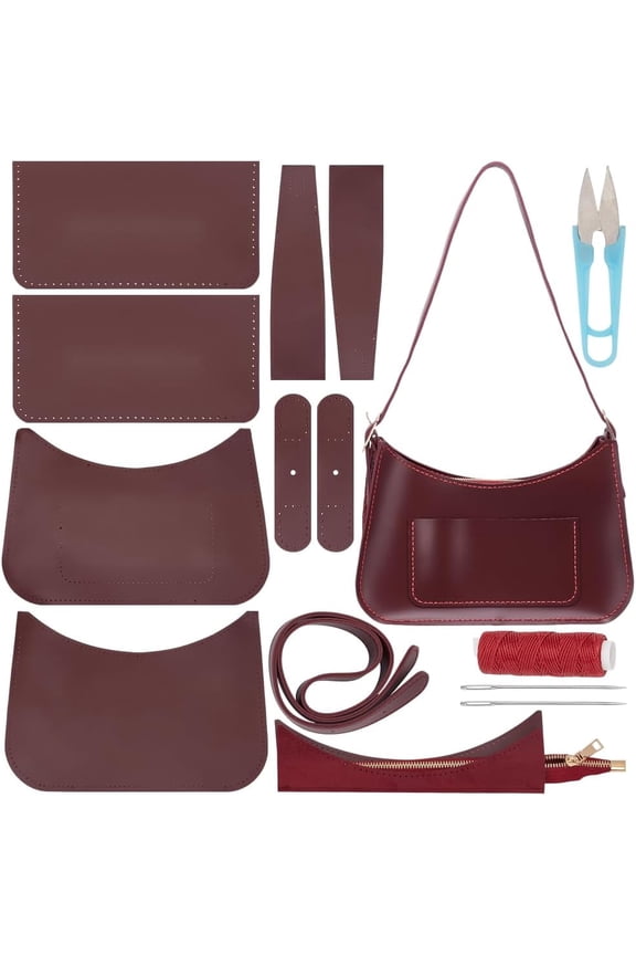 DIY PU Imitation Leather Shoulder Bag Making Kit PU Imitation Leather Crossbody Handbag Material Tool Set Woman Handmade Satchel Handbag Making Kit for Bag Making Brown 10.2x2.7x7.1 Inch Brown DIY