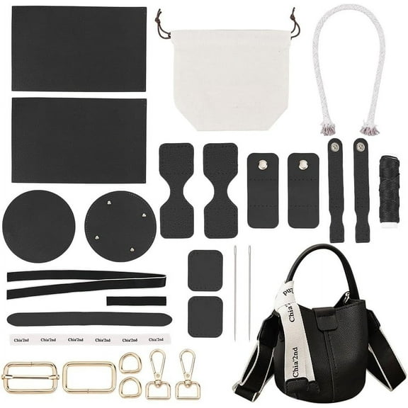 DIY PU Leather Bag Making Kit for DIY Women Handbag Sewing Kit with Lined Pockets DIY Purse Crossbody Leather Craft Bag Making Supplies 6.6x6.6x6.6 Inch Black