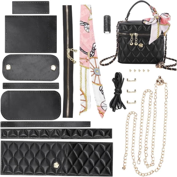 DIY PU Leather Crossbody Bucket Bag Making Kit Handmade Shoulder Bag Sewing Materials Handicraft Purse Making All Accessories DIY Personalized Bag Stitching Set 6.69x3.15x5.51 lnch Black
