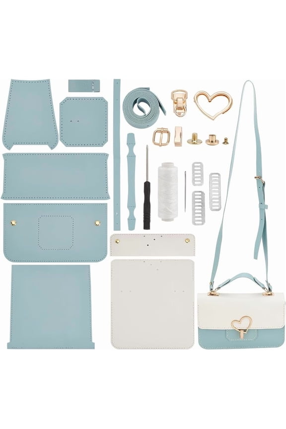 DIY PU Leather Crossbody Purse Making Kit DIY PU Leather Shoulder Bag Making Materials Set Handmade Handbag Sewing Kits Bag for Valentine's Day Blue Blue DIY