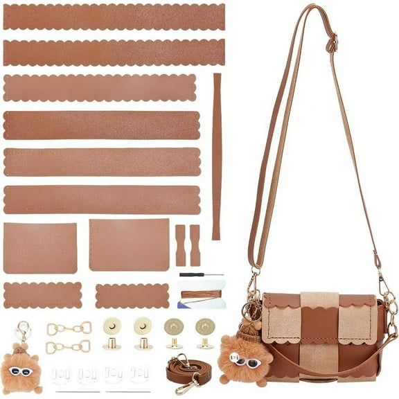 DIY PU Leather Purse Bag Making Kit Crossbody Shoulder Bag Making Set for Purse DIY Making Handmade Stitch Leather Bag Making Materials for DIY Handbag Accessories Crossbody Bag Making Camel