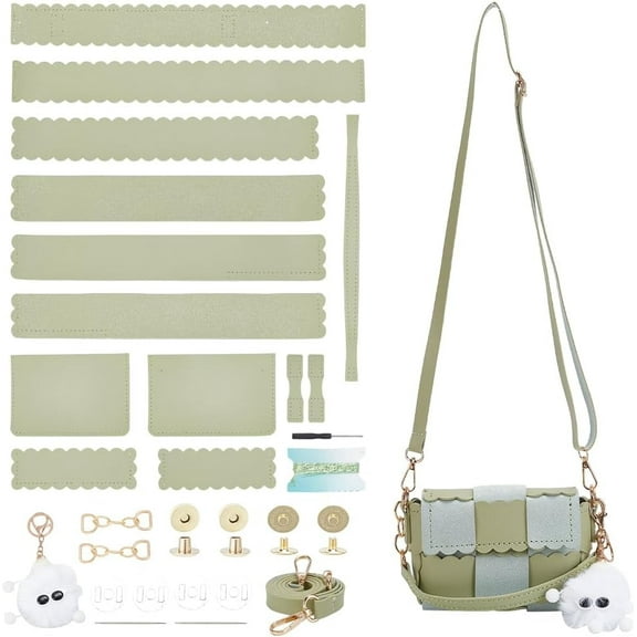 DIY PU Leather Purse Bag Making Kit Crossbody Shoulder Bag Making Set for Purse DIY Making Handmade Stitch Leather Bag Making Materials for DIY Handbag Accessories Crossbody Bag Making Green