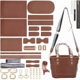 thumbnail image 1 of DIY PU Leather Shoulder Bag Making Kit DIY Leather Silk Ribbon Shoulder Tote Bag Making Material Women Handicraft Crossbody Bag Making Tool Kit Handmade Craft Bag Making Accessories Brown, 1 of 9