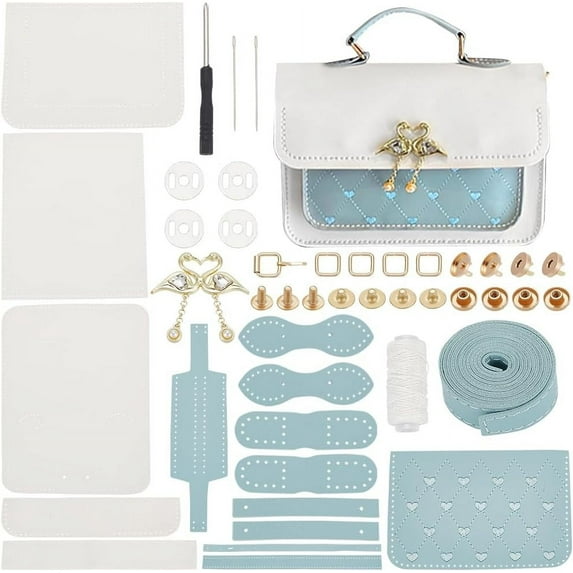 DIY PU Leather Shoulder Bag Making Kit Handmade Sewing Crossbody Bag Making 7.5x2.5x5.9Inch Blue