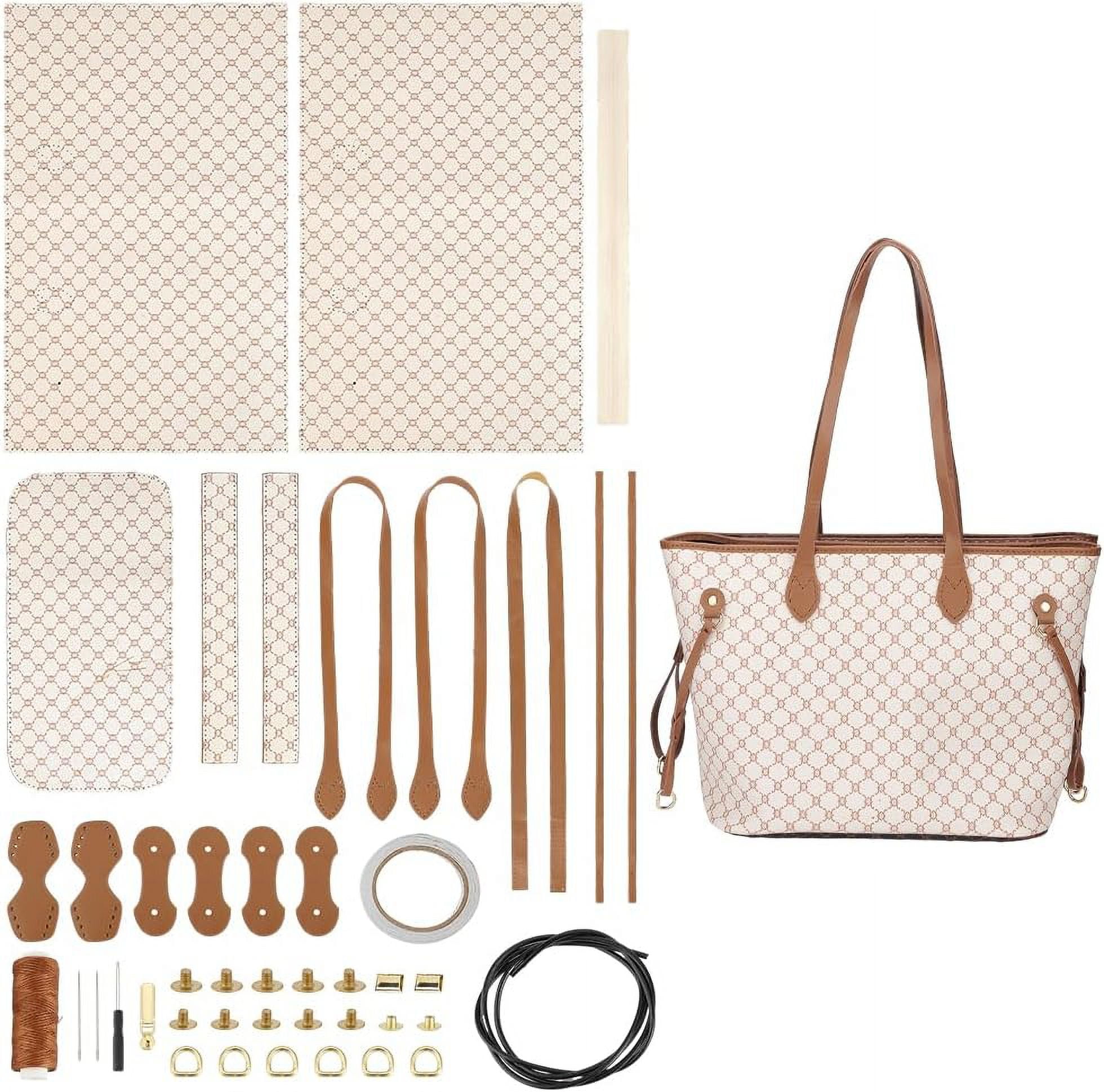 DIY PU Leather Tote Bag Kit DIY PU Leather Shoulder Bags Sew on Making Kit Handmade Handbag Sewing Material Tools Set Handmade Purse Craft Making Project Personalized Women Gift Beige PapayaWhip