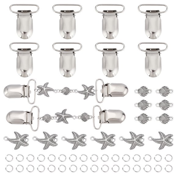 DIY Pacifier Clip Teething Toy Set Making Finding Kits Including Alloy Links Connectors Metal Baby Pacifier Clips Platinum 70pcs/box DIY