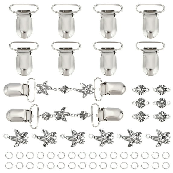 DIY Pacifier Clip Teething Toy Set Making Finding Kits Including Alloy Links Connectors Metal Baby Pacifier Clips Platinum 70pcs/box