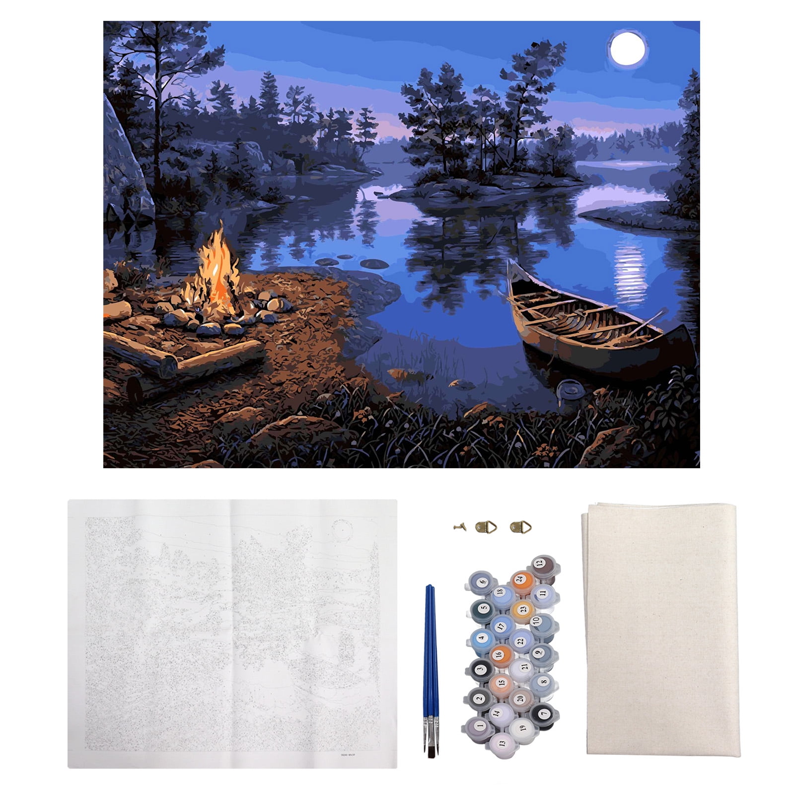 DIY Paint By Numbers Moonlight Bonfire Fisherboat Pattern Long Term