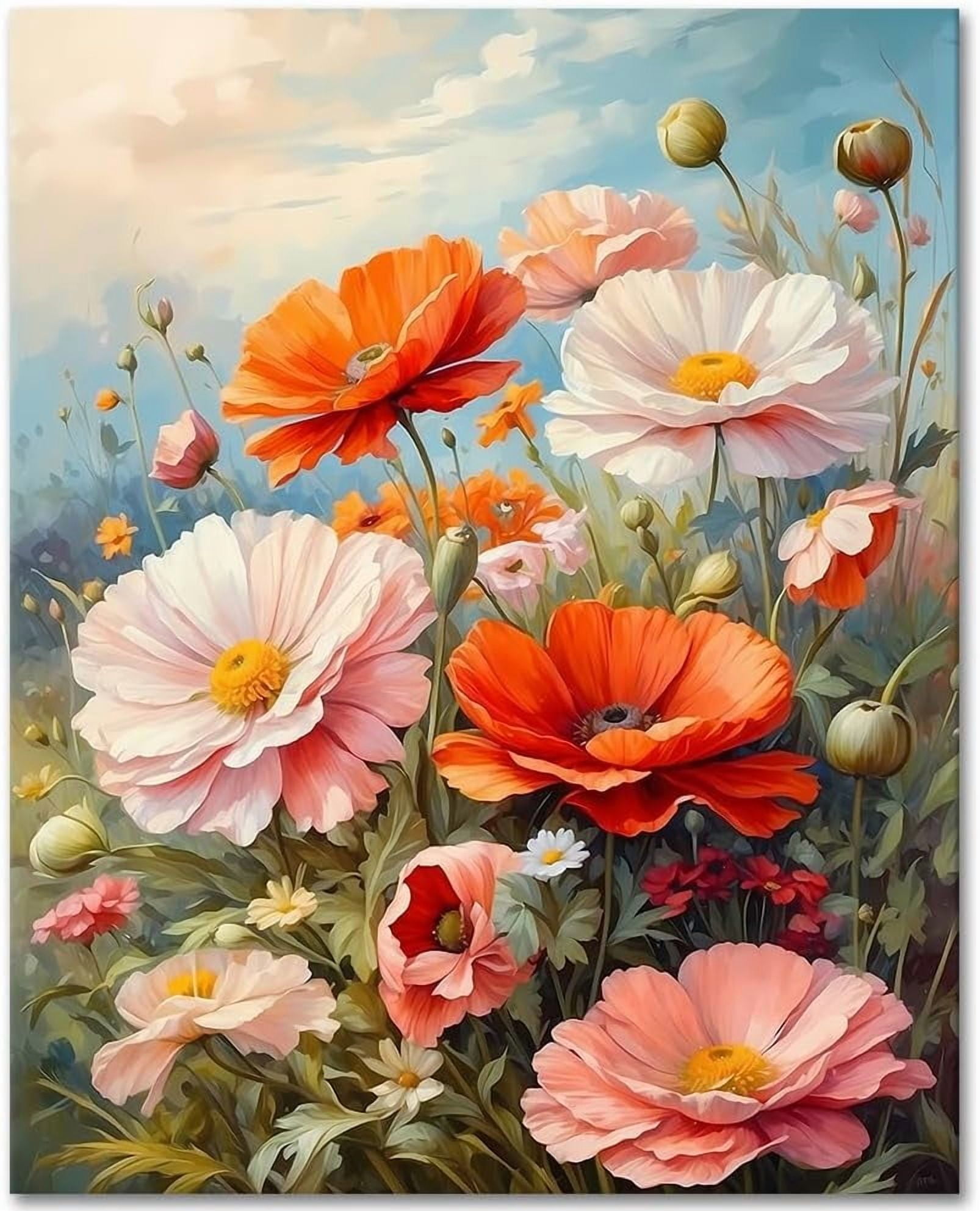 Cock And Chick Flower Bush Paint By Numbers Kit - 16x20 Inch DIY Oil Painting For Adults