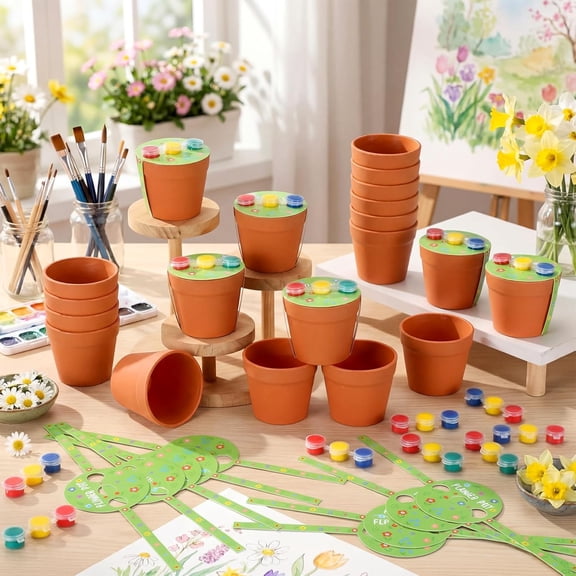 DIY Paintable Flower Pot Craft Kit with Drainage Holes and Lid for Spring Summer Gardening Art Project Classroom Party Activities