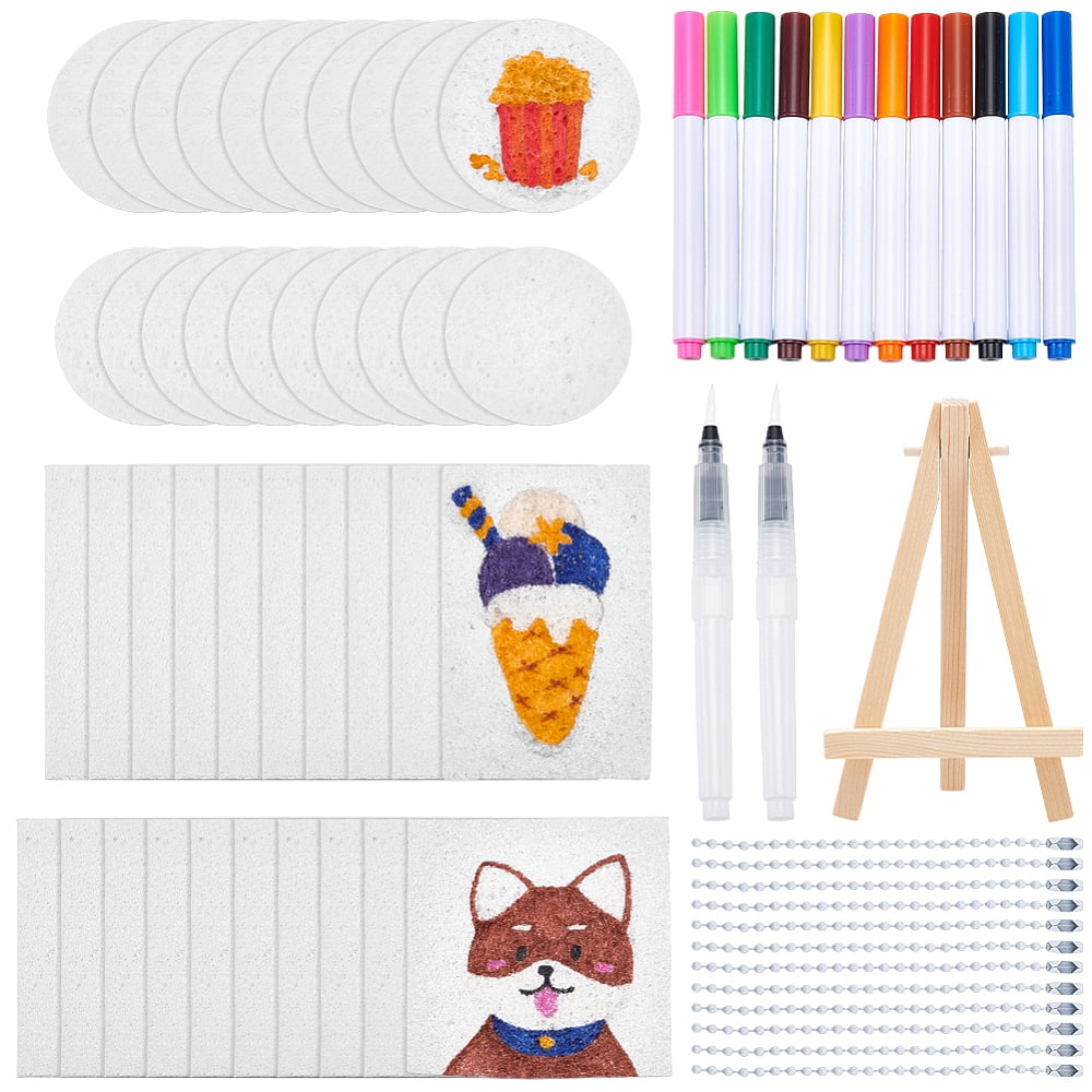 DIY Painting Kits including Foam Textured Drawing Paper with Folding Pine Wood Tabletop Easel Pen Water Color Pen Ball Chain Mixed Color diy