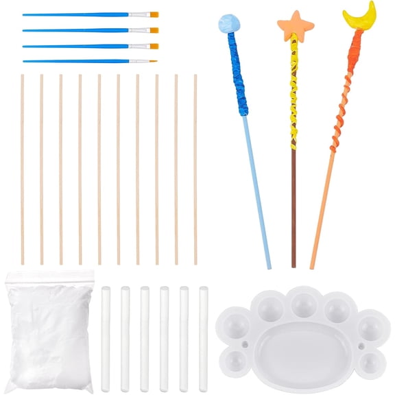 DIY Painting Kits including Plastic Palette & Painting Brushes Hot Melt Resin Glue Sticks Wood Sticks and Plasticine Modeling Clay Toys White 16.5x10.2x1.1cm