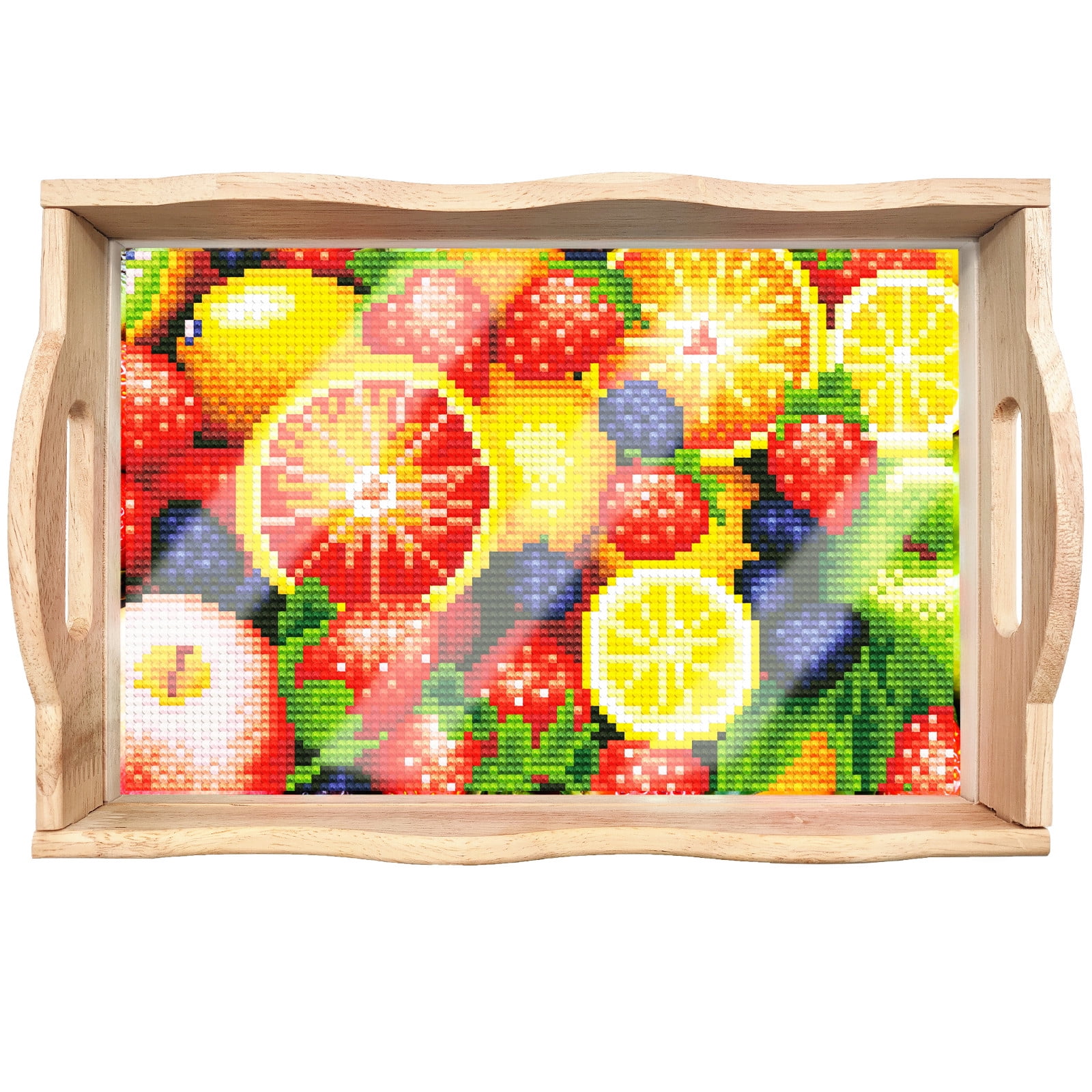 DIY Painting Wooden Tray Kit 5D Cartoon Handle Crafts Painting Kits for Bar, Family Gatherings