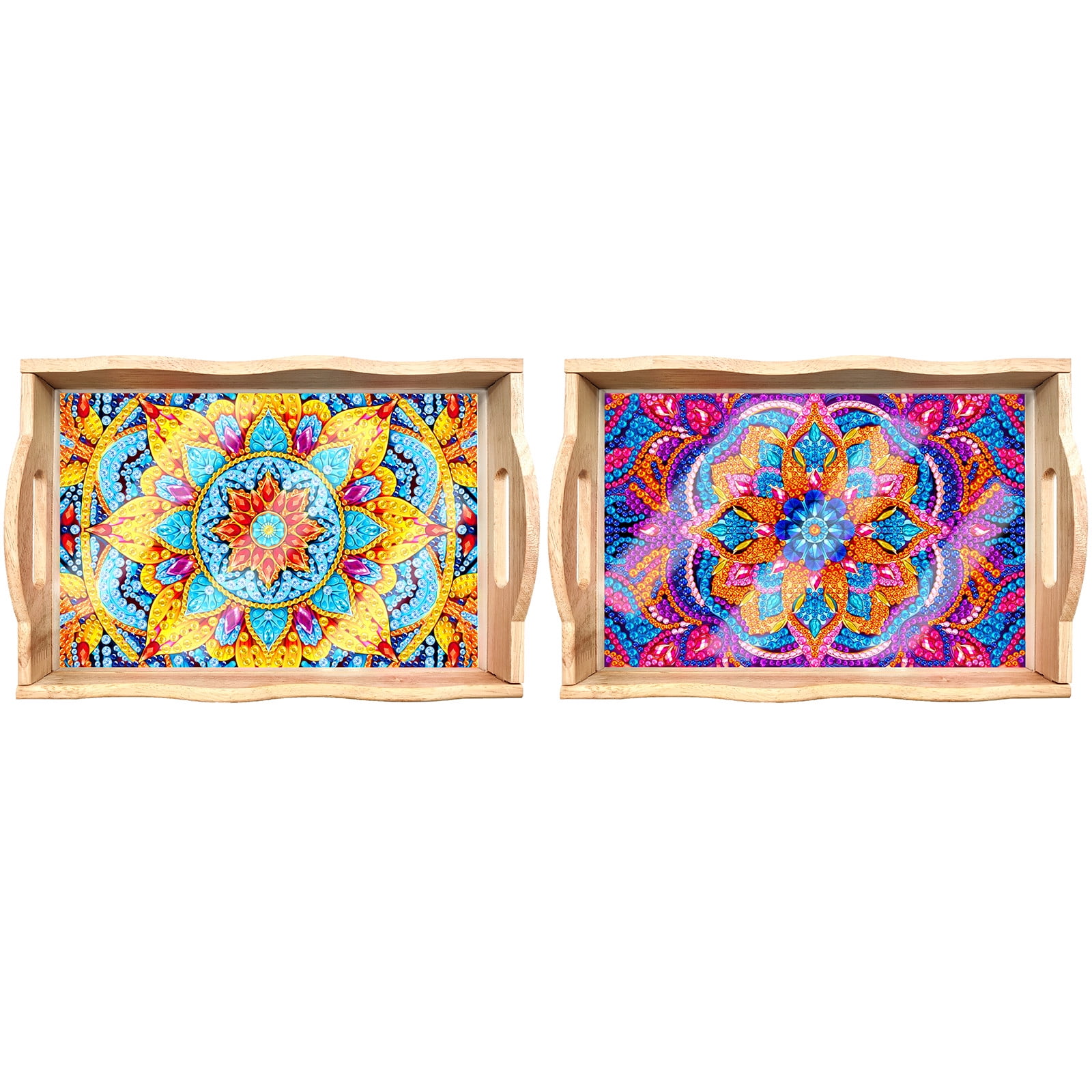 DIY Painting Wooden Tray Kit 5D Cartoon Handle Crafts Painting Kits for Bar, Family Gatherings