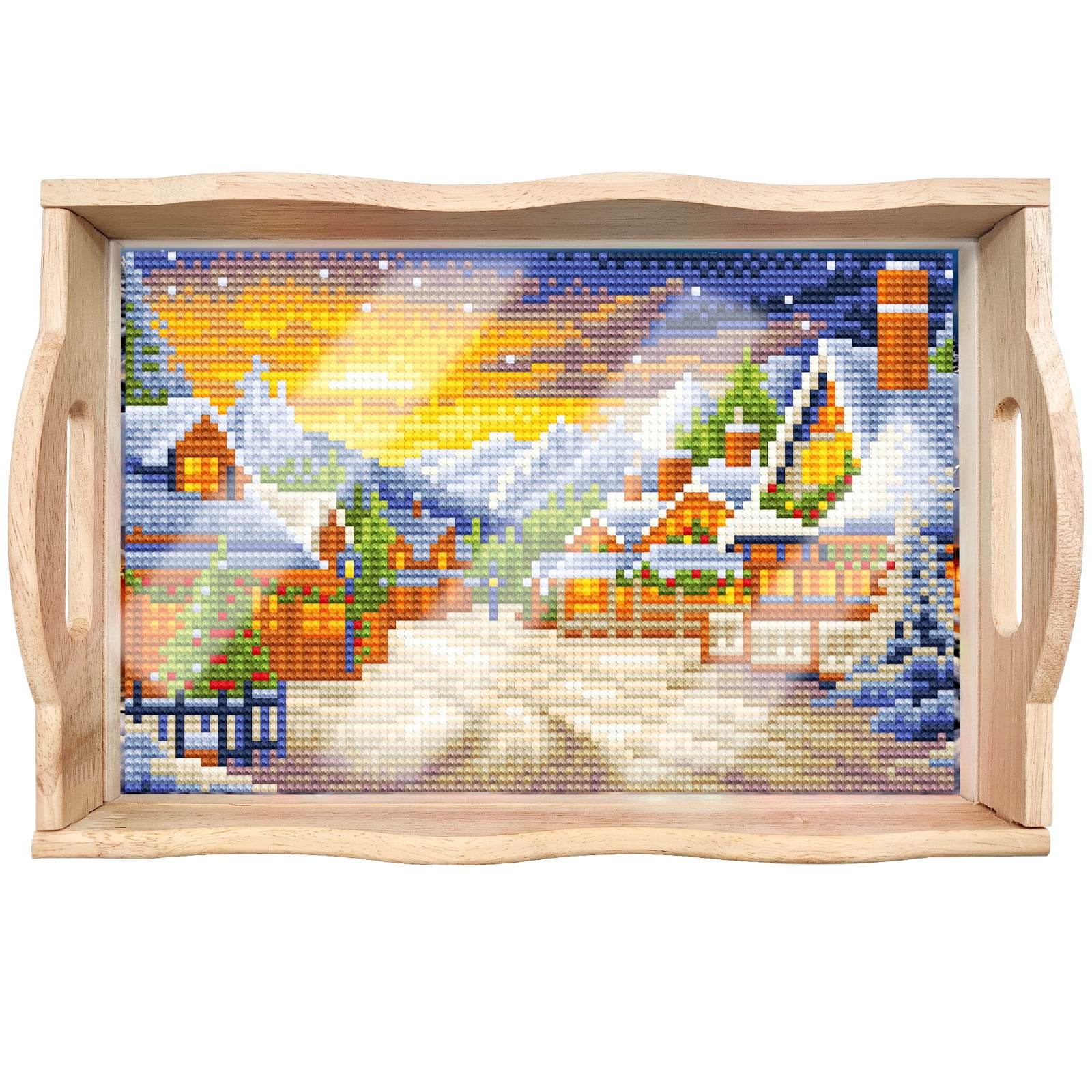 DIY Painting Wooden Tray Kit 5D Cartoon Handle Crafts Painting Kits for Bar, Family Gatherings