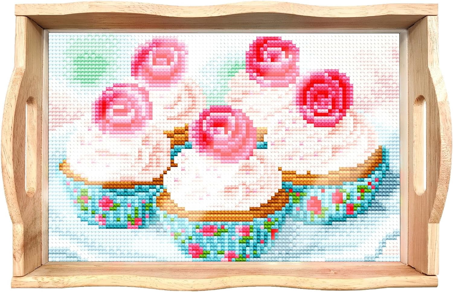 DIY Painting Wooden Tray Kit 5D Cartoon Kits Flat Side Handle Crafts Painting Kits for Bar