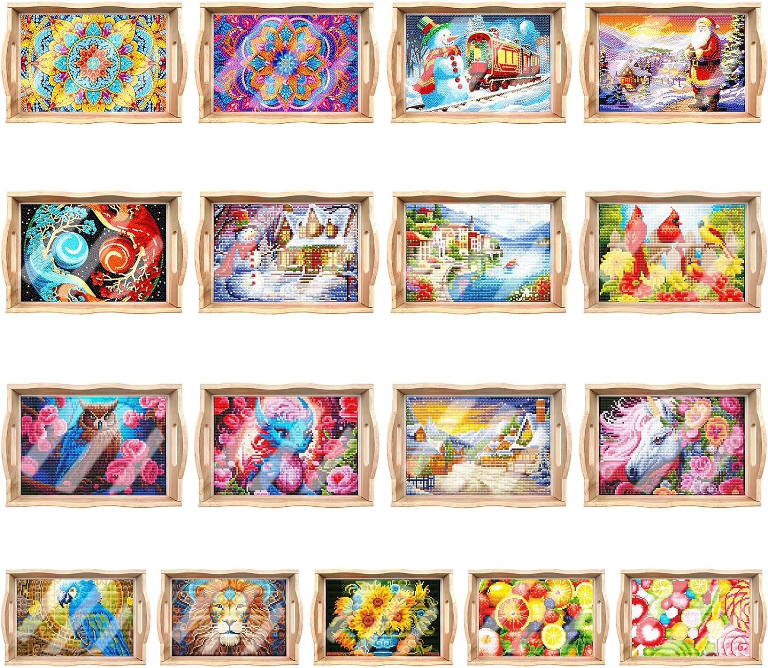 DIY Painting Wooden Tray Kit 5D Cartoon Kits Flat Side Handle Crafts Painting Kits for Bar