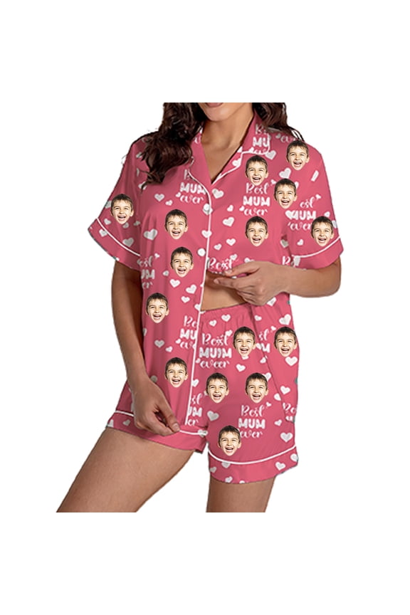 DIY Pajama Set (Two-Piece)-short-Sleeved and Short-Pants Suit,Custom Pajamas Set with Photo Face Personalized Pajama Pjs Funny Valentines Gifts for Men Women Matching Couples Sleepwear (Hot Pink/L)