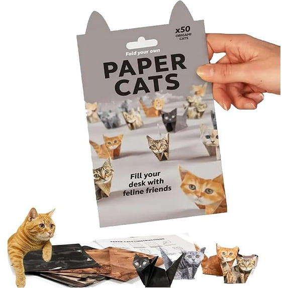 DIY Paper Cats, 50 Sheets DIY Origami Paper to Fold Cute Cat Figures, 3D Handmade Origami Cats Model, 2026 Desk Decoration & Gift for Ca-t Lovers