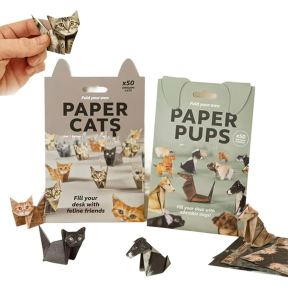 DIY Paper Cats - 50 Sheets DIY Origami Paper to Fold Cute Cat Figures, Fun Craft Activity for Adults & Kids, Desk Decoration & Gift for Cat Lovers